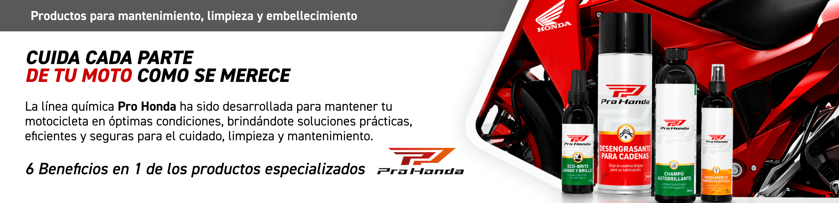 Cuida cada parte de tu moto como se merece con la línea química Pro Honda