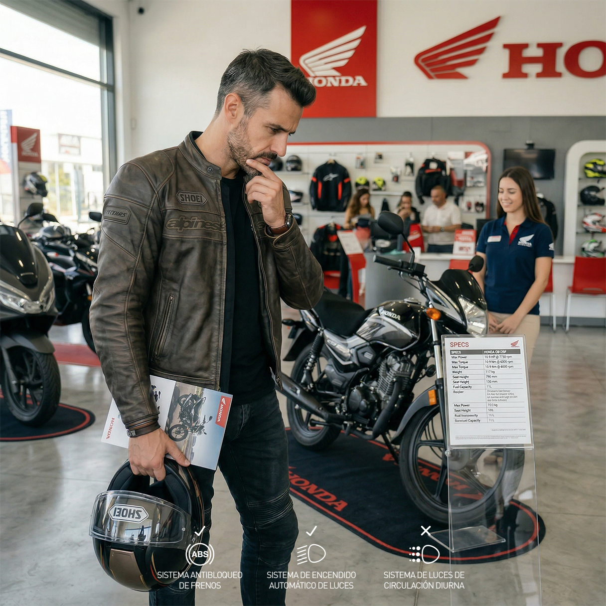 Hombre en concesionario de motos honda